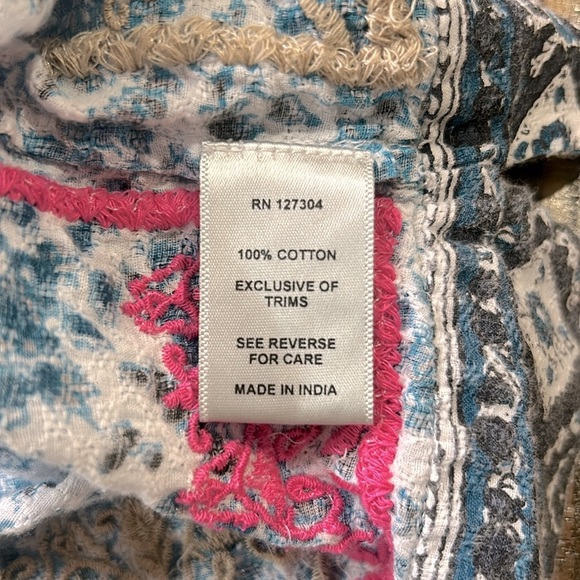 John Mark Boho Embroidered Floral 3/4 Sleeve Peasant Tunic Top Turquoise Small - Picture 11 of 15